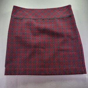 Ann Taylor Loft Women Red & Black Plaid Mid-Rise Knee-Length Tweed Skirt Size 4